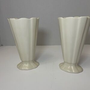 40s Vintage Ivory White Lenox Fluted Vase With Scalloped Top SET OF TWO